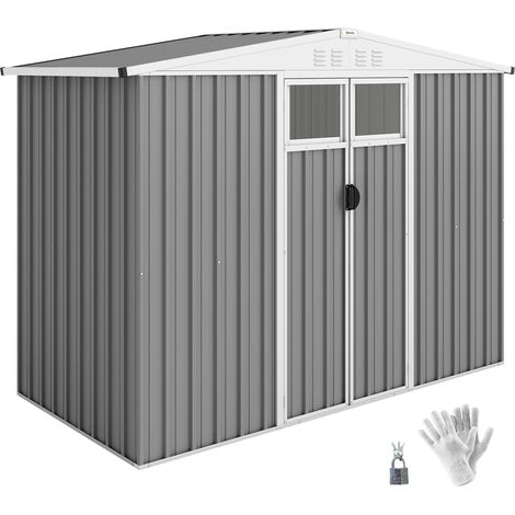 Cabane de jardin porte Attrezzi en Acciaio Zincato con 2 Porte, 246x117x180 cm, gris Chiaro