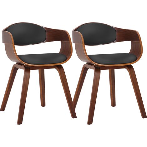 Set 2 sedie per sala da pranzo dal design retrò in PVC nero e struttura in legno color noce 100001712