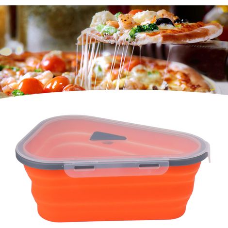 Boîte à pizza ajustable, boîte à pizza triangulaire de conservation, pliable et portable en silicone orange. (1/5)