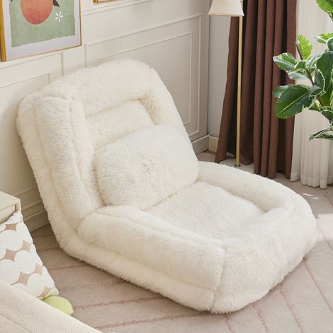 Canapé paresseux lit pour humain - 102x89x88 cm - Dossier réglable 5 positions peluche avec coussin - Beige (1/5)