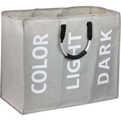 3 paniers à linge pliables, grand sac à linge rétractable, corbeilles de rangement grises - capacité XXL (1/5)