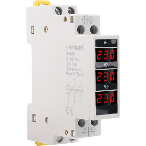 SDM010 Voltmètre triphasé à affichage numérique, montage sur rail modulaire, instrument électrique électronique 80-500 V CA-AquaForge