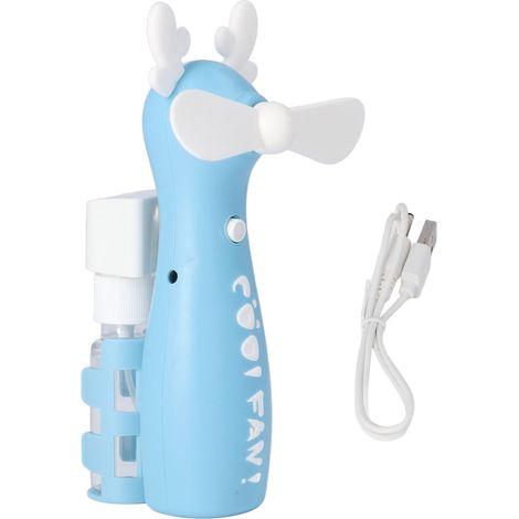 Éventail portable rechargeable USB avec brumisation, mini ventilateur de poche à main, motif cerf bleu pour maison et bureau (1/5)