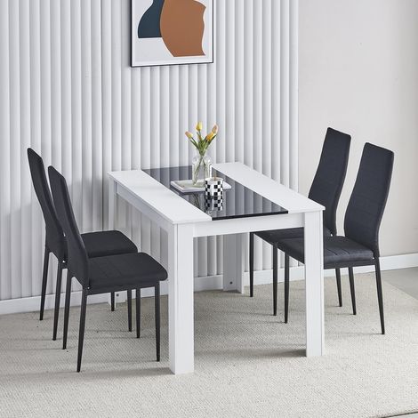 Dining Room Set, Black White Dining Table and Chairs, 120x80 cm Kitchen Table Dining Table with Chairs (Table with 4 Chairs,Black Linen)