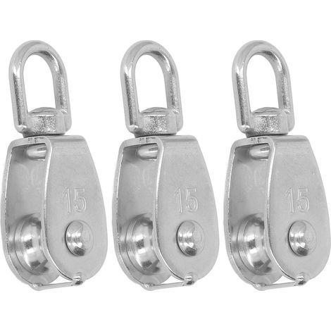 Ortviai Poulie Simple en Acier Inoxydable 304 M15 – Charge 35 kg, Lot de 3, pour Treuil, Gym, Levage et Atelier (1/5)