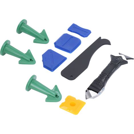 Kit outil calfeutrage silicone ABS multifonction pour joint mastic finition nettoyage 1 racloir 3 en 1 5 têtes blanches 3 buses 1 racloir 4 racloirs angle (1/5)