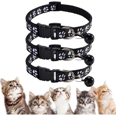 3 pièces Collier chat Réfléchissants, Anti-Étranglement, Collier chaton, Réglables, avec Clochette et Boucle de Sécurité, 19-33cm, pour Chat Chaton Chiot (1/5)