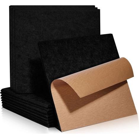 12er-Pack Akustikpaneele, selbstklebende Quadrate, Polyesterfaser-Schalldämmung, für Studiowände und -decken, Schwarz (1/5)