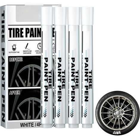 Set of 4 white markers, oil-based, waterproof graffiti tire paint for rubber tire marks (1/5)
