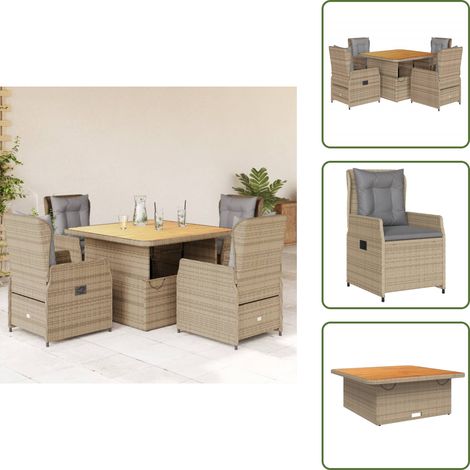 5-tlg. Garten-Essgruppe mit Kissen Beige Poly Rattan - Garten Essgruppe - Garten Essgruppen - Outdoor Essgruppe - Terrasse Essgruppe (1/5)
