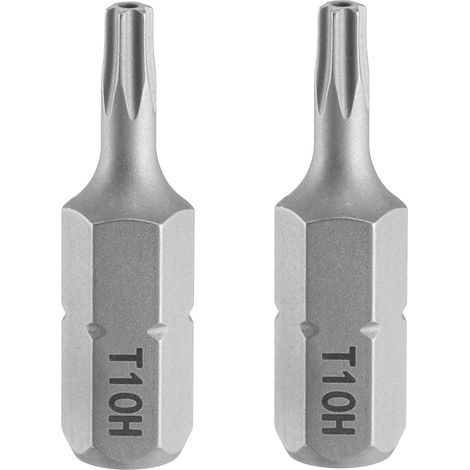 2pcs T10H Embout de Tournevis Torx 1/4" Tige Hexagonale 25mm/1" Longueur Magnétique Tête Étoile à 6 Pans Acier S2 Embout de Tournevis avec Trou (1/5)