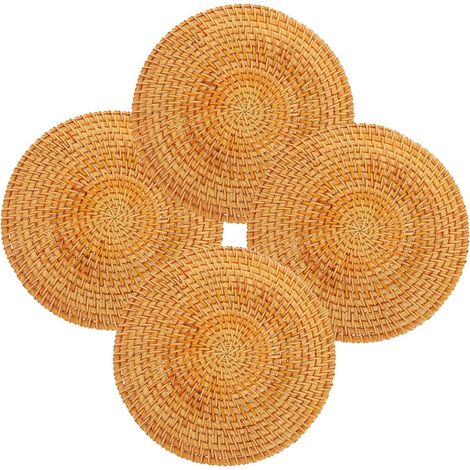 Lot de 4 dessous de plat en rotin, naturel, isolant thermique (1/5)