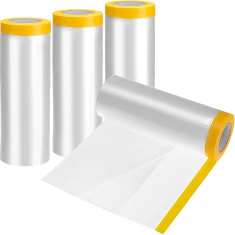 4 Rouleaux film de protection anti-poussière plastique, 2.4 m x 20 m film de masquage avec ruban adhésif, pour peindre, décorer, recouvrir de meubles (1/5)
