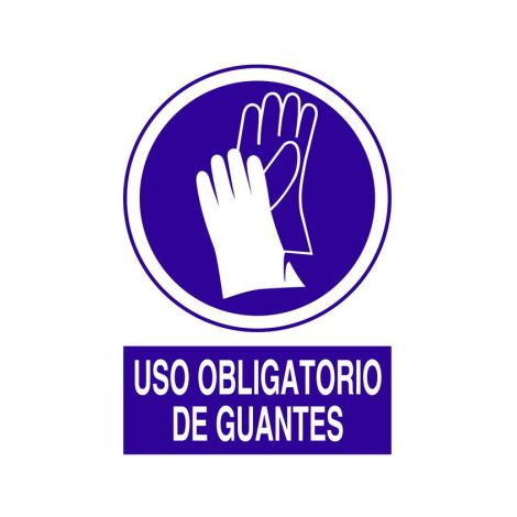 Señal de obligación pictograma y texto Uso obligatorio de guantes                                                   Adhesivo       148x105 mm (1/2)
