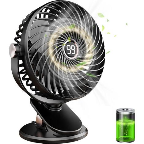 Ventilador de mesa, mini ventilador USB silencioso con pantalla LCD, pequeño ventilador portátil recargable, 5 velocidades, rotación de 720°, ventilador con clip para oficina, hogar y camping. (1/5)
