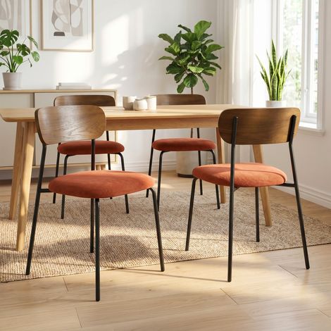 Lot de 4 chaises scandinaves velours côtelé terracotta placage frêne pieds métal noir - OLIVIA (1/5)