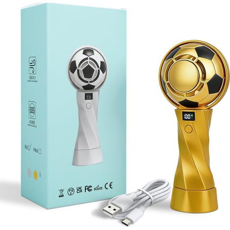 Ortviai Ventilateur de Main Football 2026 - Édition Trophée Or "World Cup Fan Cooler" - Refroidissement par Glace, Turbo Haute Vitesse, Batterie 5000mAh, 6 Vitesses - Design Soccer Premium - Doré