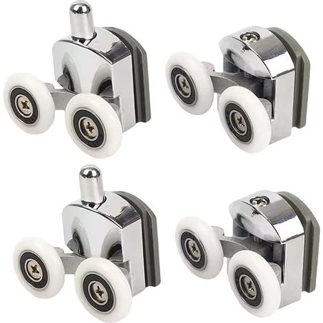 Lot de 4 roulettes doubles pour porte de douche - Glissières - Roulettes - Diamètre 25 mm - Modèle B (1/5)