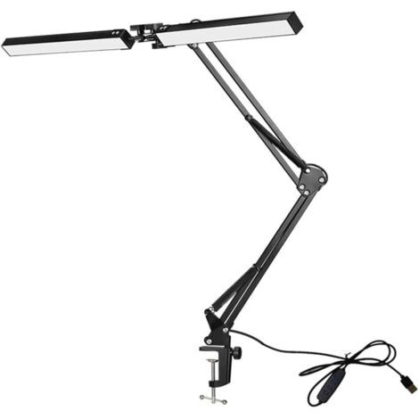Lampada da scrivania a LED con braccio girevole e doppia testa con protezione per gli occhi - Adatta per camere da letto, uffici, ecc. - 1 pezzo, 12V, nera (1/4)
