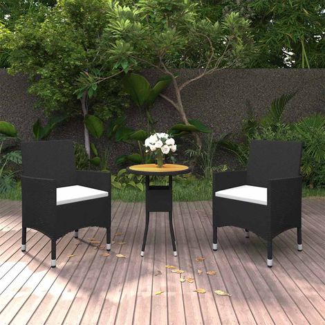 Ensemble Table et Chaise de Jardin 3 pcs - Mobilier à dîner de jardin Résine tressée Noir BV102328 - BonneVie (1/5)