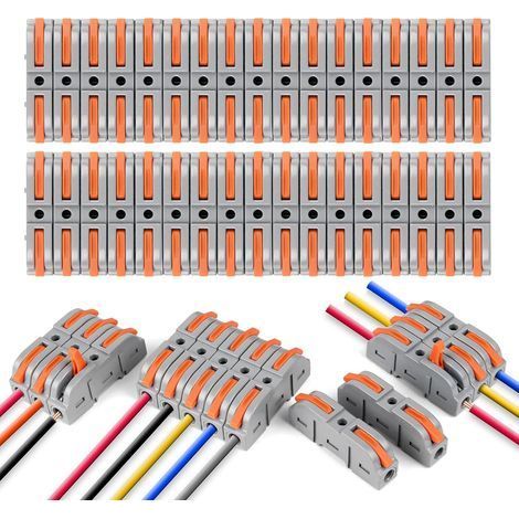 Connecteur électrique rapide avec levier, borne de connexion rapide 34 PCS 1-Wire 2-Entry, domino électrique rapide, les joints de câble peuvent être combinés librement, PA/PC ignifuge- (1/5)