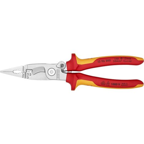 KNIPEX 13 96 200 SB Pinza per elettroinstallazioni isolati con manici rivestiti in materiale bicomponente, collaudati VDE cromata 200 mm