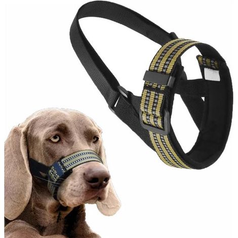 Muselière souple ajustable pour chien avec bande réfléchissante anti-aboiements et anti-morsures - Taille M (1/5)
