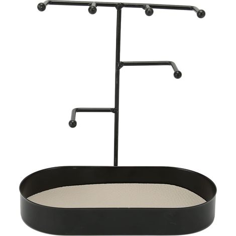 Support à bijoux à 3 niveaux avec design en fer épaissi pour organiser colliers et petits bijoux à la maison, couleur noire. (1/5)