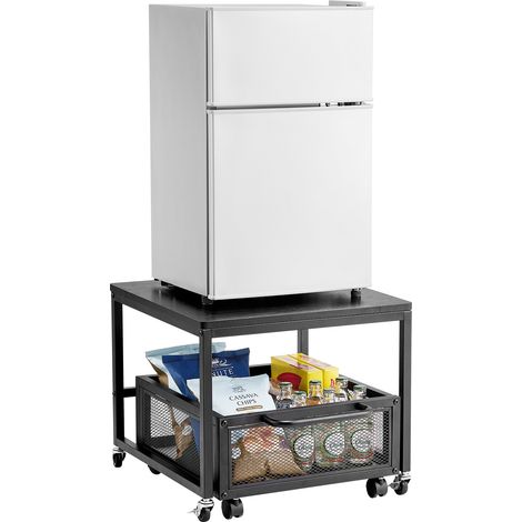VEVOR Support de mini-refrigerateur avec rangement, table de mini-refrigerateur, avec chariot de rangement mobile et roues pivotantes, organisateur de frigo pour dortoir, appartement, bureau, noir (1/5)