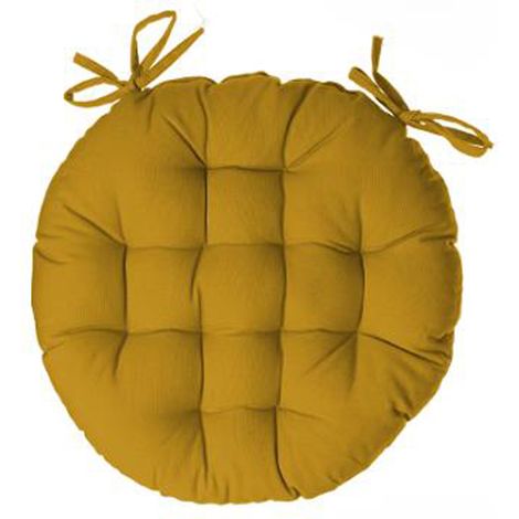 Pegane – Lot de 4 galettes de chaise en coton ocre – Diamètre 38 cm – Déhoussables avec nouettes – Confort et style pour chaises