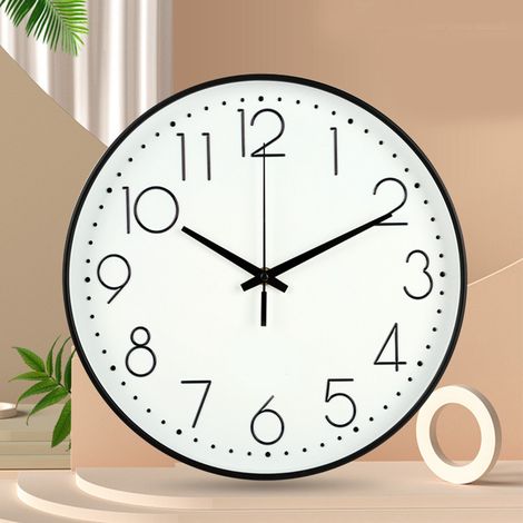 Horloge murale silencieuse de 20 cm (8 pouces), sans tic-tac, décorative et facile à lire, ronde, pour le salon, cadre noir, fond blanc, inscription noire. (1/5)
