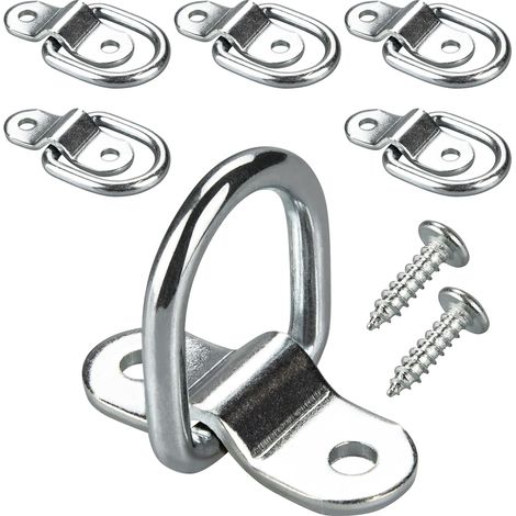Lot de 6 Anneaux d’ancrage en D 1/4" (6,35 mm) en Acier galvanisé Crochets d’arrimage pour remorque, SUV, Camion, Camping-Car, Bateau – Fixation en Surface avec Supports et vis (1/5)