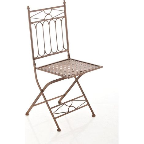 Chaise pliable de jardin terrasse balcon design rustique en fer forgé marron vieilli 100003594