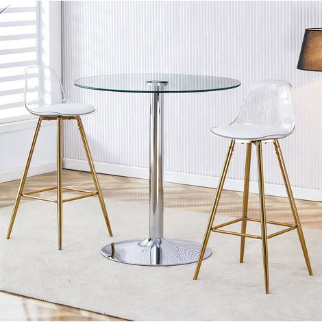 DESMIU Table de salle à manger ronde avec 2 tabourets, base métallique, pour salon, bar, café, bureau, 89 cm (1/5)