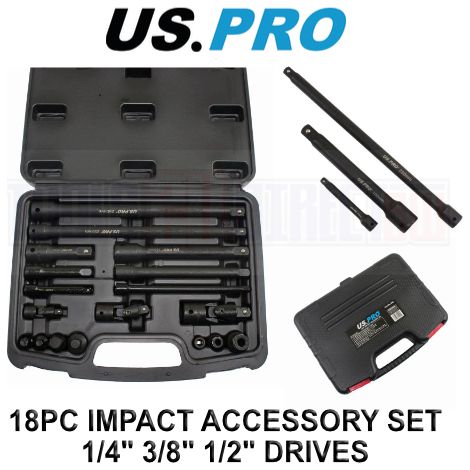 US PRO IMPACT SOCKET EXTENSION BAR SET 18PC 1/4"" 3/8"" 1/2"" REDUCER ADAPTOR 3685 (1/4)