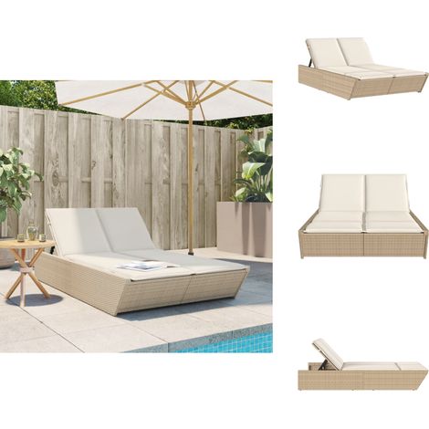 Chaise longue double avec coussins beige résine tressée - Chaises Longues Doubles - Chaises Longues Pliantes - Transats - Bain De Soleil - Mobilier De Jardin (1/5)