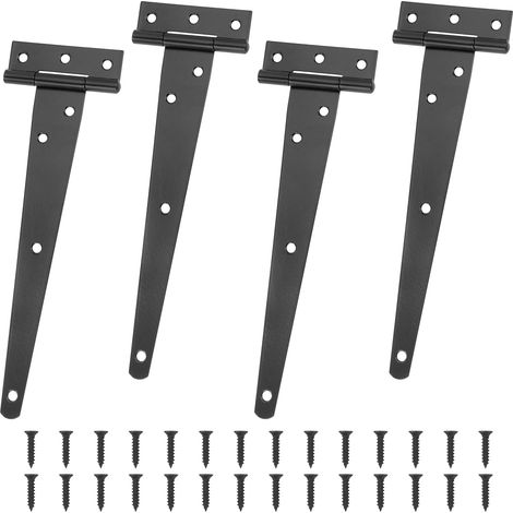 Quattro cerniere a T nere - cerniere a T in ferro zincato - Per porte - 200 mm - con viti di montaggio - Per porte da fienile - porte e finestre in legno - casette da giardino (1/5)