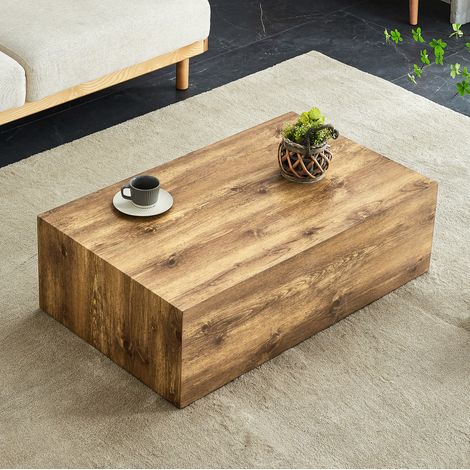 Mesa baja rectangular 90 x 50 x 30 cm en MDF efecto madera, sin montaje HAVRYA (1/5)