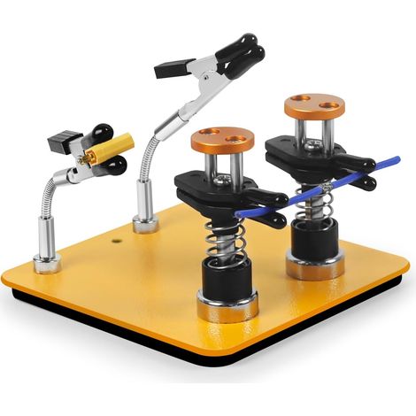 Troisième main pour bricoleur – Support compact d'aide à la soudure avec double pinces parallèles, base magnétique réglable pour platines, câbles fins et composants, pas de rebond