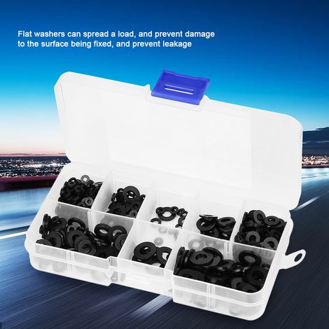 500-teiliges Sortiment an Nylon-Unterlegscheiben, Dichtungen und Dichtungsringen der Größen M2-M6 mit Box (schwarz) (1/5)