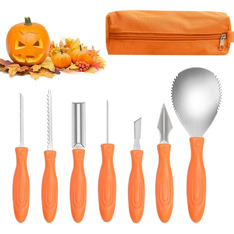Kit per intagliare la zucca di Halloween in acciaio inossidabile da 7 pezzi con borsa per il trasporto (1/5)