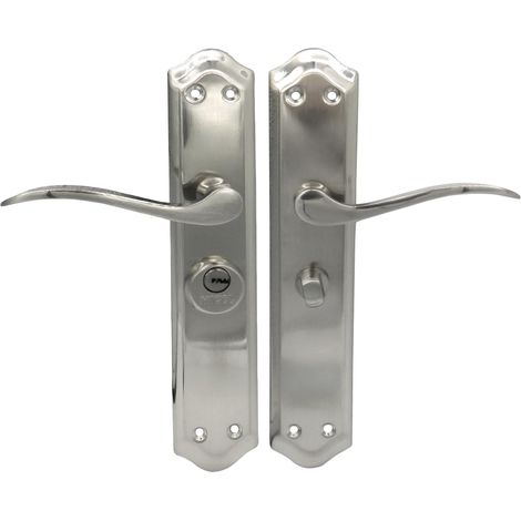 Poignée de porte avec condamnation pour poignée de porte de 47 mm, main gauche, avec béquille, 2 clés, finition nickel satiné, couleur argent, 120 x 256 x 55 mm (1/5)