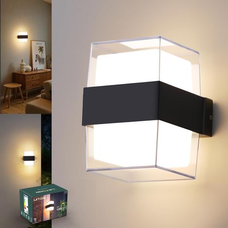 12 W LED Indoor Wall Light, IP65 Outdoor Wall Light Aluminium, 1200LM 3000K Up-and-Down Lighting Fixtures, LED Lamp for Living Room Staircase Porch Balcony, Black 1 Pack (1/5)