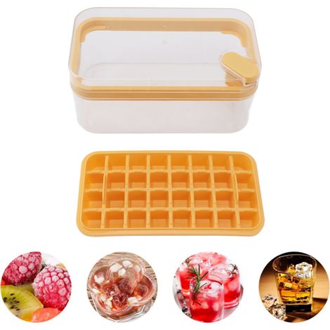 Eiswürfelform mit Deckel, gelbe Eiswürfelbox, einfaches Herauslösen und einfaches Öffnen mit einem Klick. (1/5)