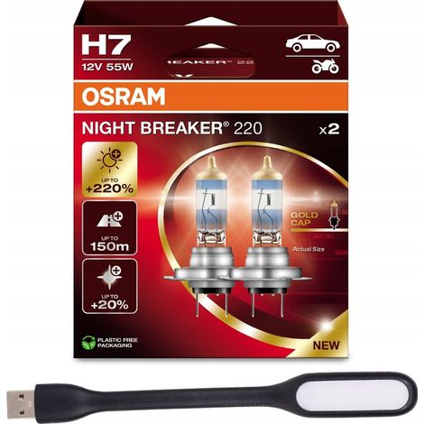 Bombillas Osram H7 Night Breaker Laser para coche +220% +150m + USB (1/5)
