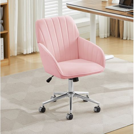 Bürodrehstuhl 50-59 cm rosa Samt höhenverstellbar mit ergonomischer Rückenlehne (1/5)