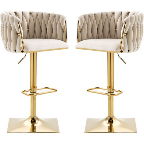 Tabouret de bar vintage avec dossier, assise pivotante en velours, hauteur réglable avec repose-pieds, pour cuisine et bar (1/5)