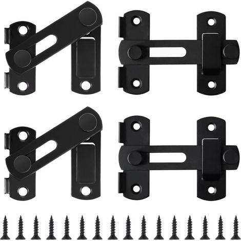 180 Degrés Verrou Porte Grange Coulissante 4pcs 4" Loquet de Porte Coulissante Rabat Verouille Porte en Acier Inoxydable Petits Boulons de Porte Double Face pour Portes Armoire Fenêtres - Noir (1/5)