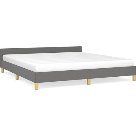 Lit adulte pour 2 personnes avec tête de lit, Structure de lit, Assemblage Facile, Gris foncé 160 x 200 cm Tissu OIB5651E (1/5)