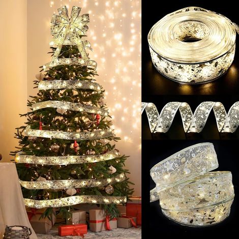 Guirlande lumineuse de Noël de 10 mètres, décoration d'arbre de Noël, guirlande lumineuse en ruban de Noël, décoration de Noël (blanc chaud) (1/5)